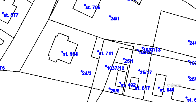 Parcela st. 711 v KÚ Rožďalovice, Katastrální mapa