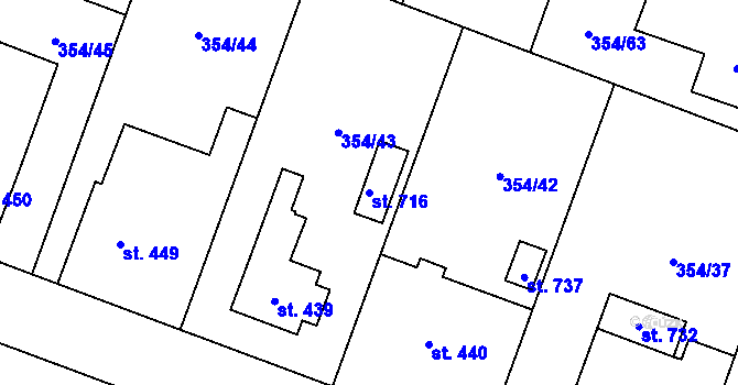 Parcela st. 716 v KÚ Rožďalovice, Katastrální mapa
