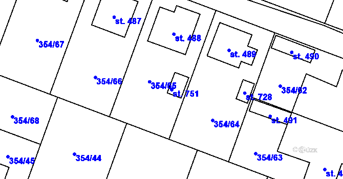 Parcela st. 751 v KÚ Rožďalovice, Katastrální mapa