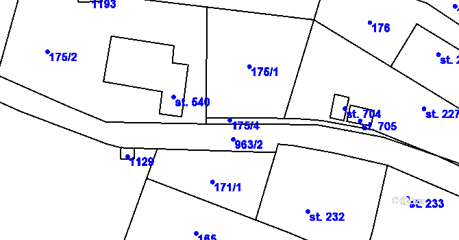 Parcela st. 175/4 v KÚ Rožďalovice, Katastrální mapa