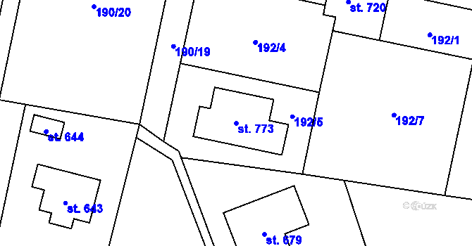 Parcela st. 773 v KÚ Rožďalovice, Katastrální mapa