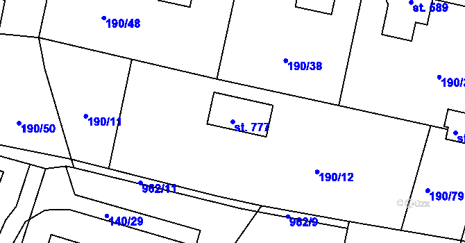 Parcela st. 777 v KÚ Rožďalovice, Katastrální mapa