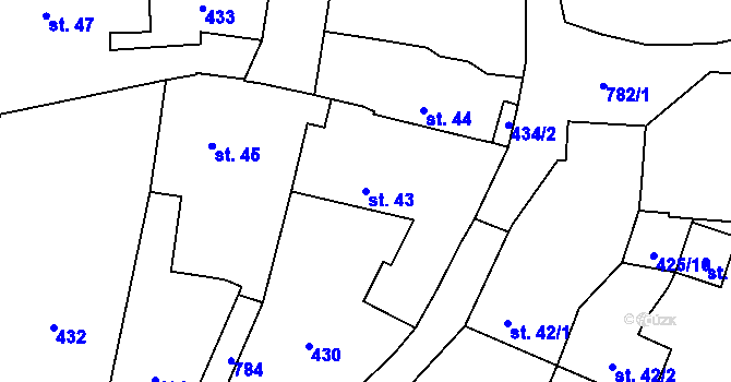 Parcela st. 43 v KÚ Roželov, Katastrální mapa