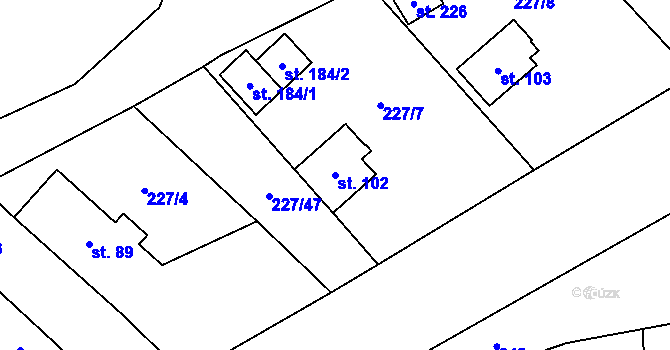 Parcela st. 102 v KÚ Roželov, Katastrální mapa