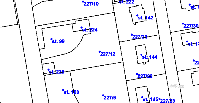 Parcela st. 227/12 v KÚ Roželov, Katastrální mapa
