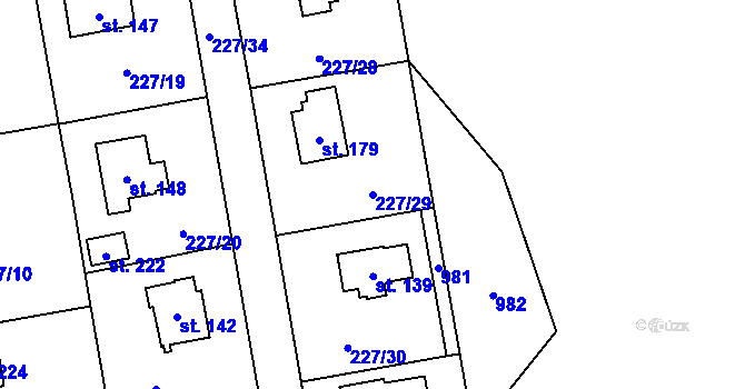 Parcela st. 227/29 v KÚ Roželov, Katastrální mapa