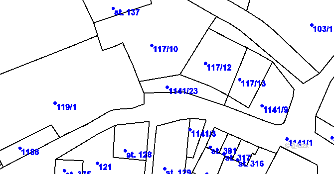 Parcela st. 1141/23 v KÚ Rožmberk nad Vltavou, Katastrální mapa