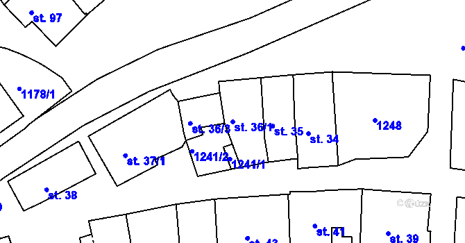 Parcela st. 36/1 v KÚ Rožmberk nad Vltavou, Katastrální mapa