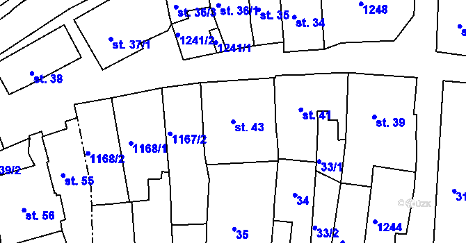 Parcela st. 43 v KÚ Rožmberk nad Vltavou, Katastrální mapa