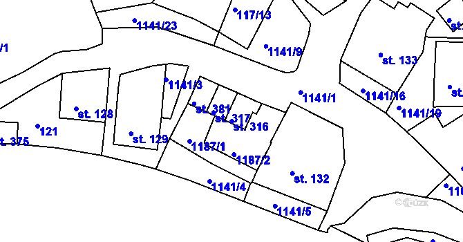 Parcela st. 316 v KÚ Rožmberk nad Vltavou, Katastrální mapa