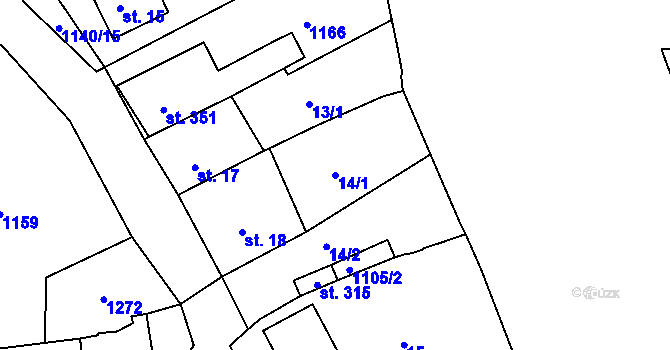 Parcela st. 14/1 v KÚ Rožmberk nad Vltavou, Katastrální mapa