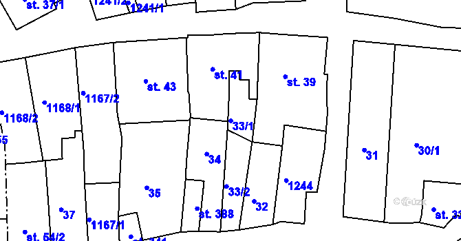 Parcela st. 33/1 v KÚ Rožmberk nad Vltavou, Katastrální mapa