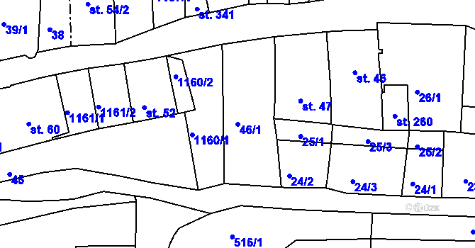 Parcela st. 46/1 v KÚ Rožmberk nad Vltavou, Katastrální mapa