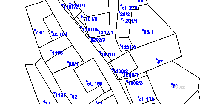 Parcela st. 1101/7 v KÚ Rožmberk nad Vltavou, Katastrální mapa
