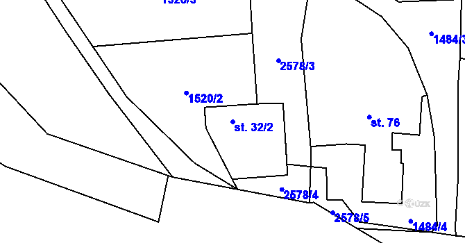 Parcela st. 32/2 v KÚ Čeřín, Katastrální mapa