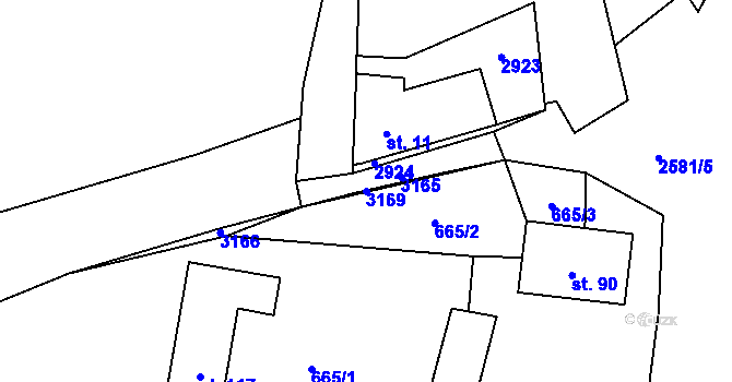 Parcela st. 3169 v KÚ Čeřín, Katastrální mapa