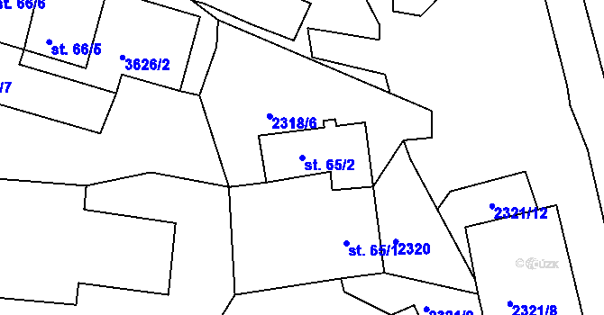 Parcela st. 65/2 v KÚ Hněvanov, Katastrální mapa