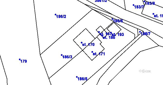 Parcela st. 170 v KÚ Hněvanov, Katastrální mapa