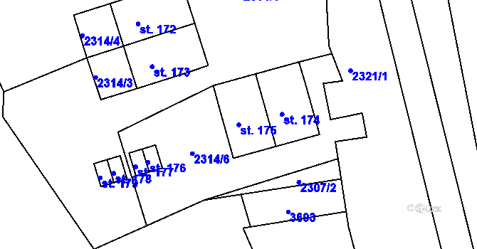 Parcela st. 175 v KÚ Hněvanov, Katastrální mapa