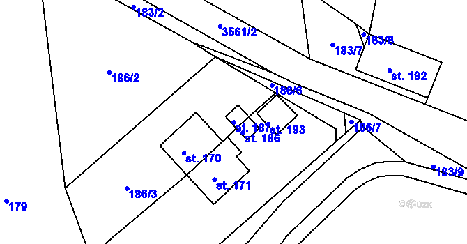Parcela st. 187 v KÚ Hněvanov, Katastrální mapa