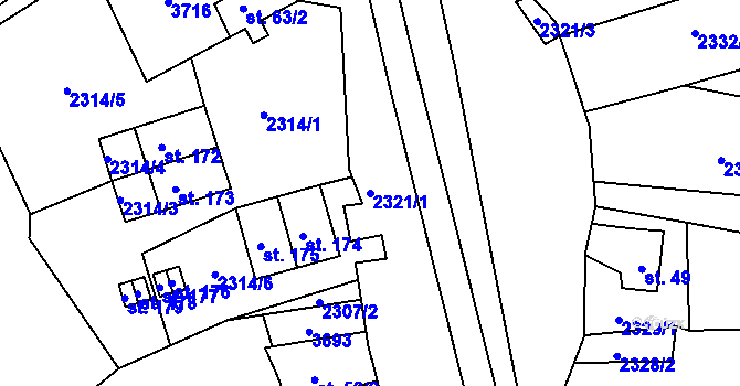 Parcela st. 2321/1 v KÚ Hněvanov, Katastrální mapa