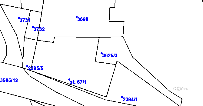 Parcela st. 3625/3 v KÚ Hněvanov, Katastrální mapa
