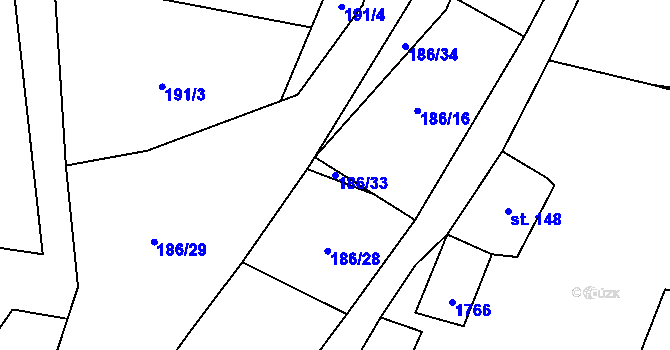 Parcela st. 186/33 v KÚ Rožmitál na Šumavě, Katastrální mapa