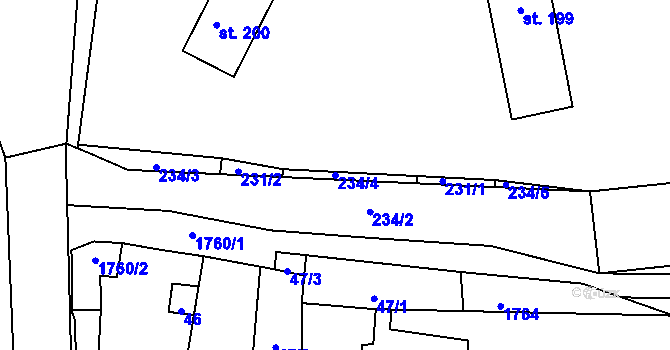 Parcela st. 234/4 v KÚ Rožmitál na Šumavě, Katastrální mapa