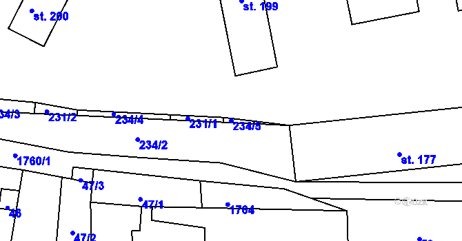 Parcela st. 234/5 v KÚ Rožmitál na Šumavě, Katastrální mapa