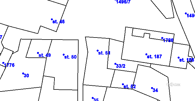 Parcela st. 51 v KÚ Rožmitál na Šumavě, Katastrální mapa