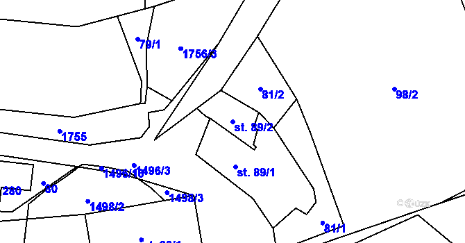 Parcela st. 89/2 v KÚ Rožmitál na Šumavě, Katastrální mapa