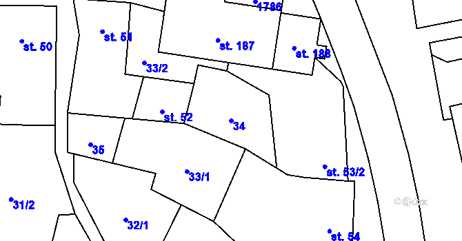Parcela st. 34 v KÚ Rožmitál na Šumavě, Katastrální mapa