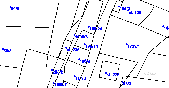 Parcela st. 186/14 v KÚ Rožmitál na Šumavě, Katastrální mapa