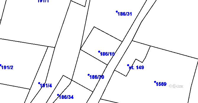 Parcela st. 186/15 v KÚ Rožmitál na Šumavě, Katastrální mapa