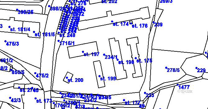 Parcela st. 234/1 v KÚ Rožmitál na Šumavě, Katastrální mapa