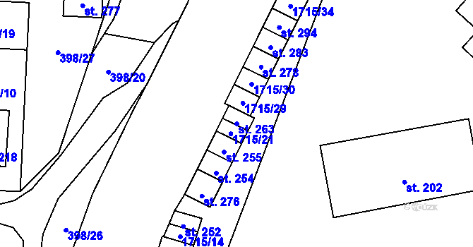 Parcela st. 263 v KÚ Rožmitál na Šumavě, Katastrální mapa
