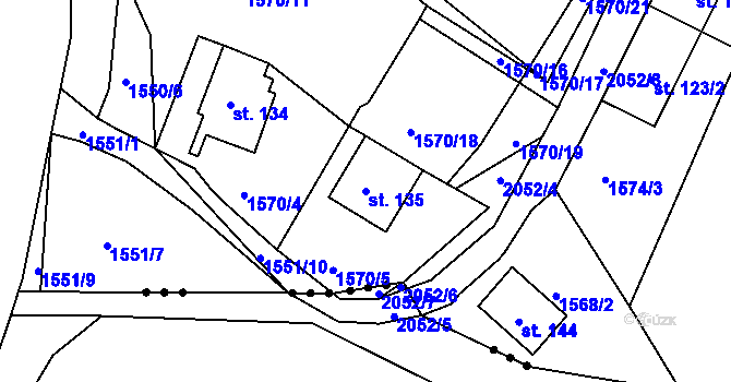 Parcela st. 135 v KÚ Zahrádka, Katastrální mapa