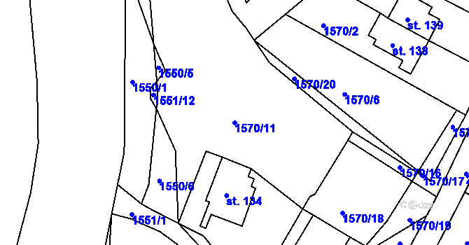 Parcela st. 1570/11 v KÚ Zahrádka, Katastrální mapa