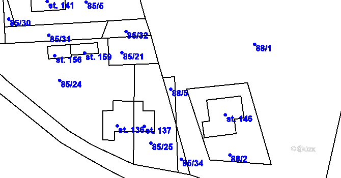Parcela st. 88/5 v KÚ Zahrádka, Katastrální mapa