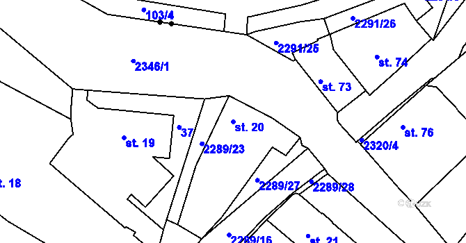 Parcela st. 20 v KÚ Rožmitál pod Třemšínem, Katastrální mapa