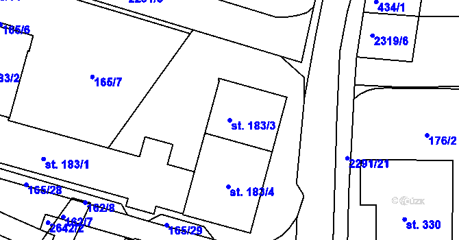 Parcela st. 183/3 v KÚ Rožmitál pod Třemšínem, Katastrální mapa