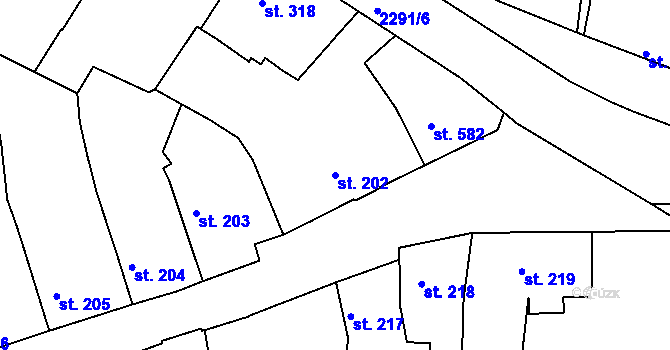 Parcela st. 202 v KÚ Rožmitál pod Třemšínem, Katastrální mapa