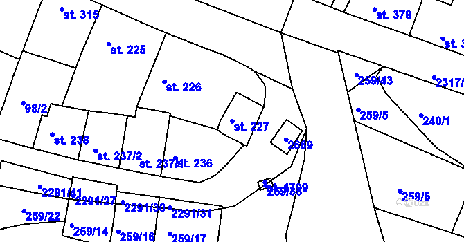 Parcela st. 227 v KÚ Rožmitál pod Třemšínem, Katastrální mapa