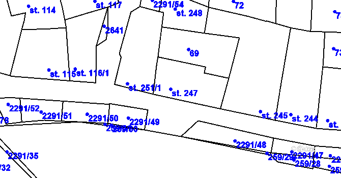 Parcela st. 247 v KÚ Rožmitál pod Třemšínem, Katastrální mapa