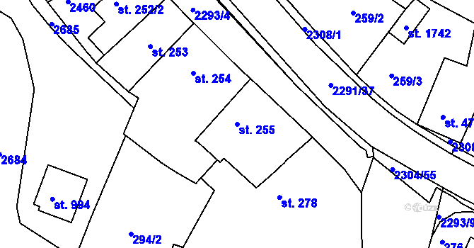 Parcela st. 255 v KÚ Rožmitál pod Třemšínem, Katastrální mapa