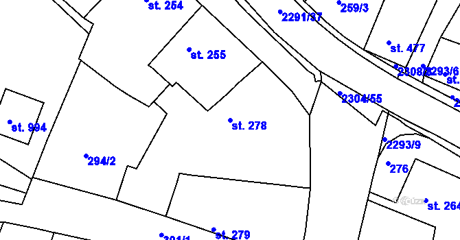 Parcela st. 278 v KÚ Rožmitál pod Třemšínem, Katastrální mapa