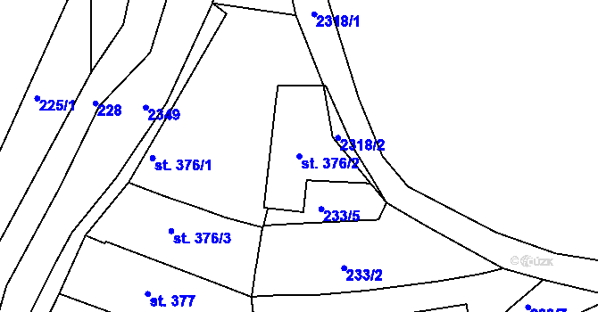 Parcela st. 376/2 v KÚ Rožmitál pod Třemšínem, Katastrální mapa