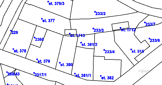 Parcela st. 381/2 v KÚ Rožmitál pod Třemšínem, Katastrální mapa