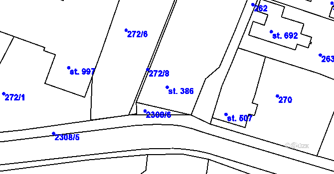 Parcela st. 386 v KÚ Rožmitál pod Třemšínem, Katastrální mapa