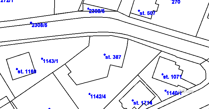 Parcela st. 387 v KÚ Rožmitál pod Třemšínem, Katastrální mapa